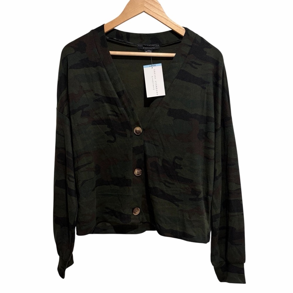 Social Standard by Sanctuary Camo Large Button-Up Cardigan NWT